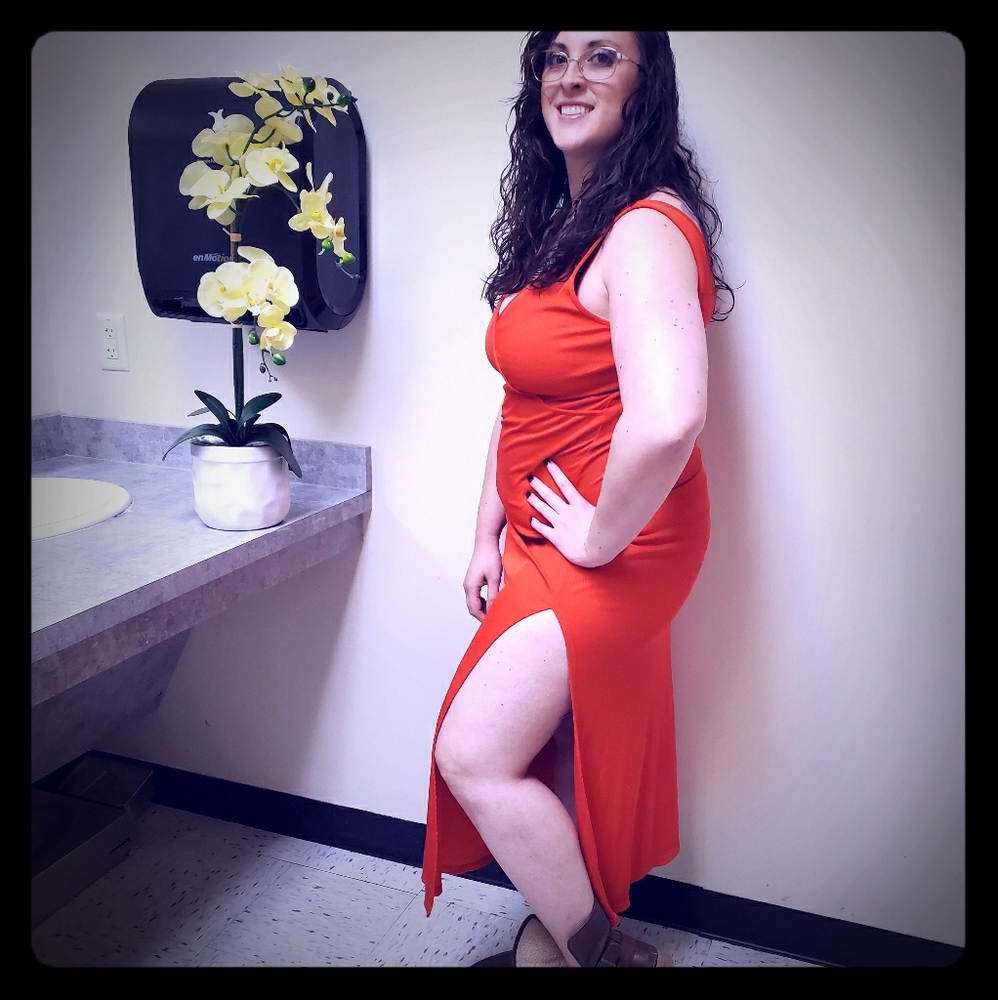 Orange maxi dress with split